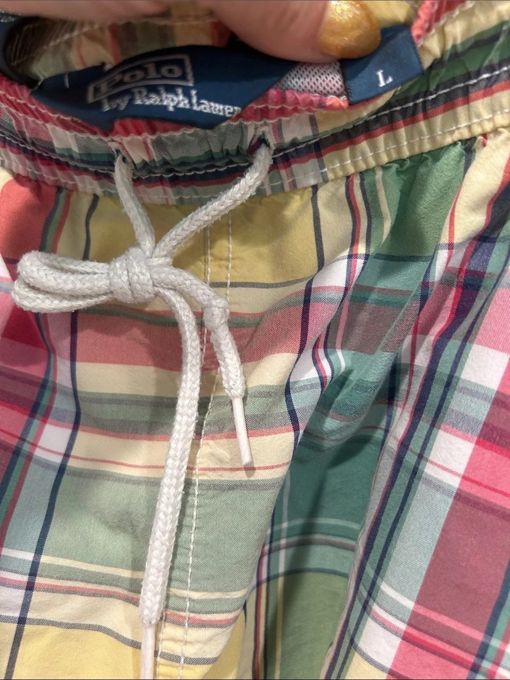 Vintage 90s polo Ralph Lauren Multi-Color Plaid Drawstring swim Shorts men’s L